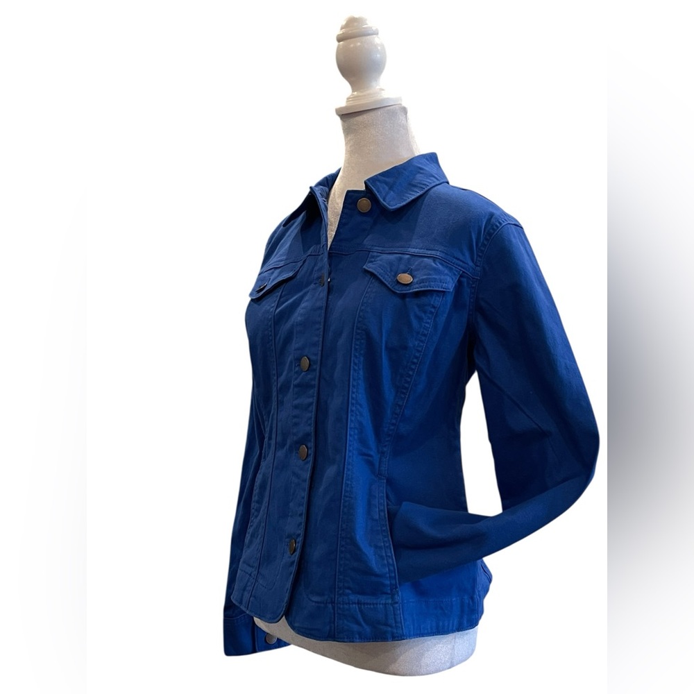 Cobalt Blue Gold Button Stretch Jacket Tailored Preppy Size M